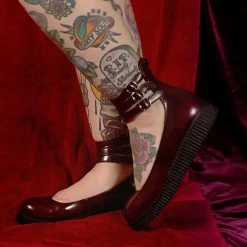 F9910L Women Burgundy Rub-Off 3-Strap Mary Jane