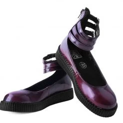 F9910L Women Burgundy Rub-Off 3-Strap Mary Jane