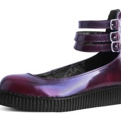 F9910L Women Burgundy Rub-Off 3-Strap Mary Jane