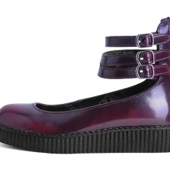F9910L Women Burgundy Rub-Off 3-Strap Mary Jane