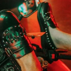 F9929 Women Black Studded Loafer