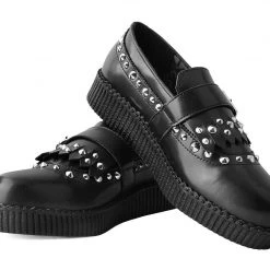 F9929 Women Black Studded Loafer