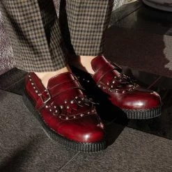 F9930 Burgundy Rub Off Studded Loafer Women