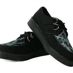 F9975 Women Black & Grey Leopard D-Ring Creeper