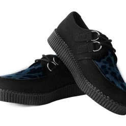 F9976 Women Black & Navy Leopard D-Ring-Creeper