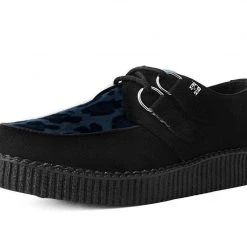 F9976 Women Black & Navy Leopard D-Ring-Creeper