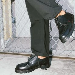 H1002 Black Leather Interlace T.U.K. RED Creeper Men