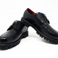 H1002 Black Leather Interlace T.U.K. RED Creeper Men