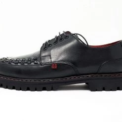 H1002 Black Leather Interlace T.U.K. RED Creeper Men