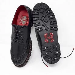 H1002 Black Leather Interlace T.U.K. RED Creeper Men