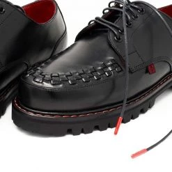 H1002 Black Leather Interlace T.U.K. RED Creeper Men