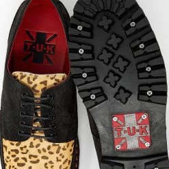 H1003 Black Suede Leopard T.U.K. RED Creeper