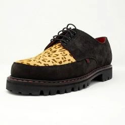H1003 Black Suede Leopard T.U.K. RED Creeper