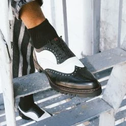 H2002 Black & White Leather Pointed T.U.K. RED Wingtip