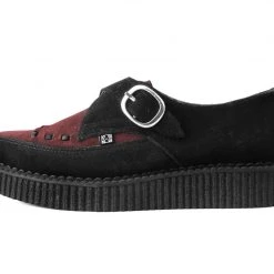 A9592 Black & Burgundy Suede Pointed Buckle Creeper Women