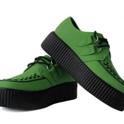 V9942 Women Jade Green Faux Suede D-Ring Creeper
