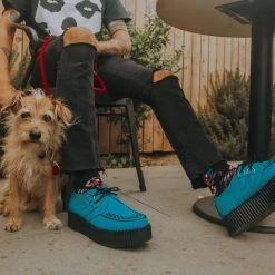 V9919 Women Teal Faux Suede Interlace Mondo Creeper