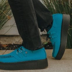 V9919 Women Teal Faux Suede Interlace Mondo Creeper