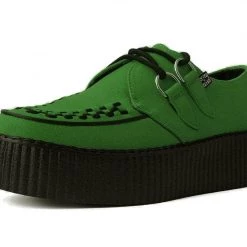 V9942 Women Jade Green Faux Suede D-Ring Creeper