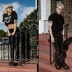 A9592 Black & Burgundy Suede Pointed Buckle Creeper Women