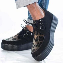 V9971 Women Black & Olive Leopard D-Ring Mondo Creeper