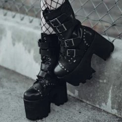 T2305 Black 4-Buckle Anarchic Moto Boot