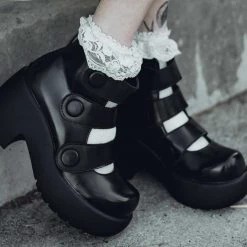 T2303L Black Bubble 3-Strap Anarchic Mary Jane Platform