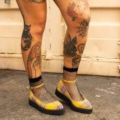 A9862L Yellow Plaid Pointed Ballet Creeper Women