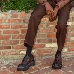 A9886 Black & Burgundy Double Decker Brogue Women