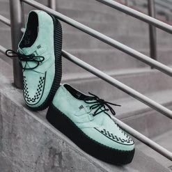 V9809 Mint Faux Suede D-Ring Interlace Creeper Women