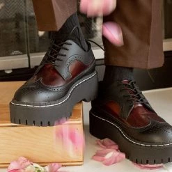 A9886 Black & Burgundy Double Decker Brogue Women