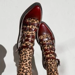 A9902L Burgundy Rub-Off Multi Strap Pointed Mary Jane Women