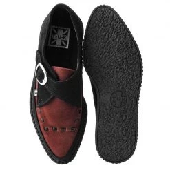 A9592 Black & Burgundy Suede Pointed Buckle Creeper Women