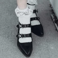 T2299L Black 3-Buckle Skull Anarchic Pointed Heel