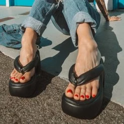 A9960L Women Black Strappy Bubble Heel