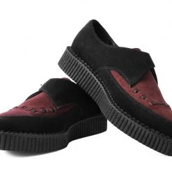 A9592 Black & Burgundy Suede Pointed Buckle Creeper Women