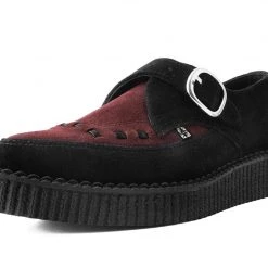 A9592 Black & Burgundy Suede Pointed Buckle Creeper Women