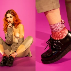 D9762 Black Leather 1970 Original Creeper Women