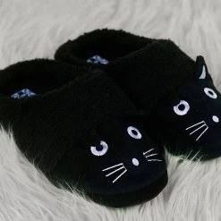 SL03 Black Fuzzy Kitty Slipper