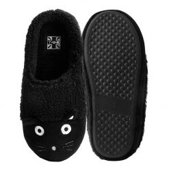 SL03 Black Fuzzy Kitty Slipper