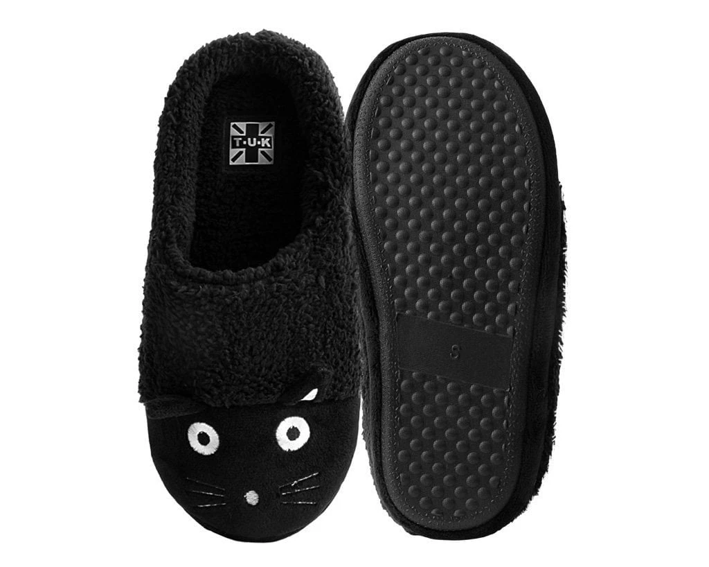 SL03 Black Fuzzy Kitty Slipper