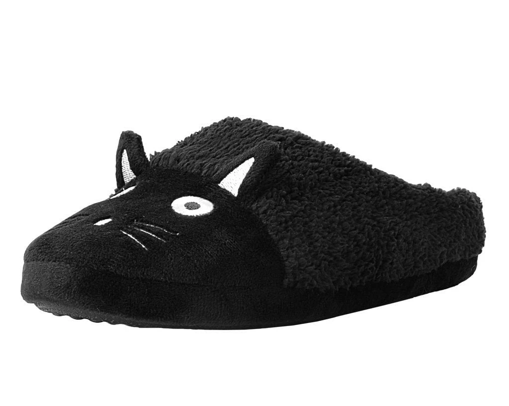 SL03 Black Fuzzy Kitty Slipper