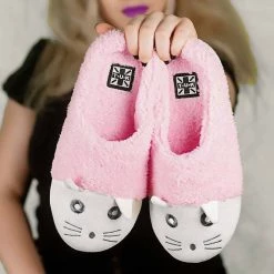 SL04 Pink & White Fuzzy Kitty Slipper