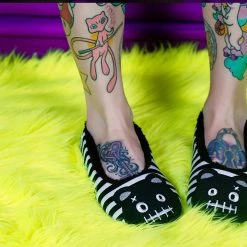 SL06 Women Black & White Striped Punk Panda Slipper