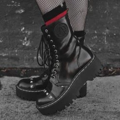 T2296 Black 10-Eye Spiked Anarchic Dino Boot