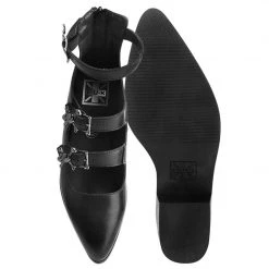 T2299L Black 3-Buckle Skull Anarchic Pointed Heel