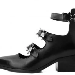T2299L Black 3-Buckle Skull Anarchic Pointed Heel