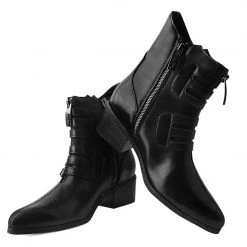 T2301L Black Victorian Anarchic 6-Buckle Pointed Boot