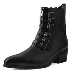 T2301L Black Victorian Anarchic 6-Buckle Pointed Boot