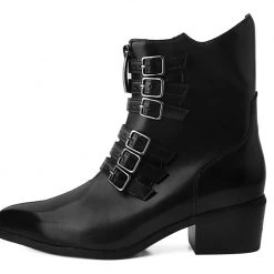 T2301L Black Victorian Anarchic 6-Buckle Pointed Boot